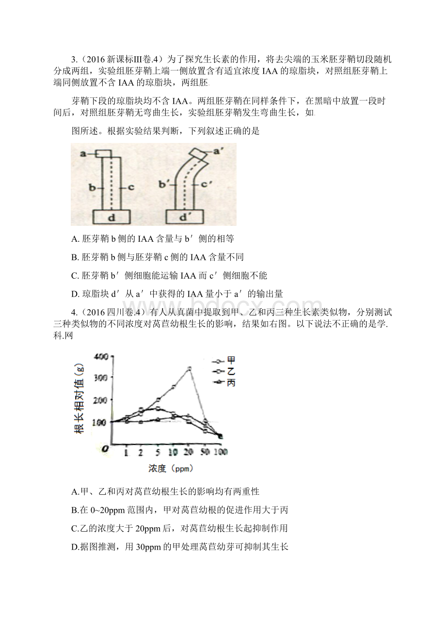 专题10 植物激素调节 三年高考生物试题分项版解析原卷版.docx_第2页