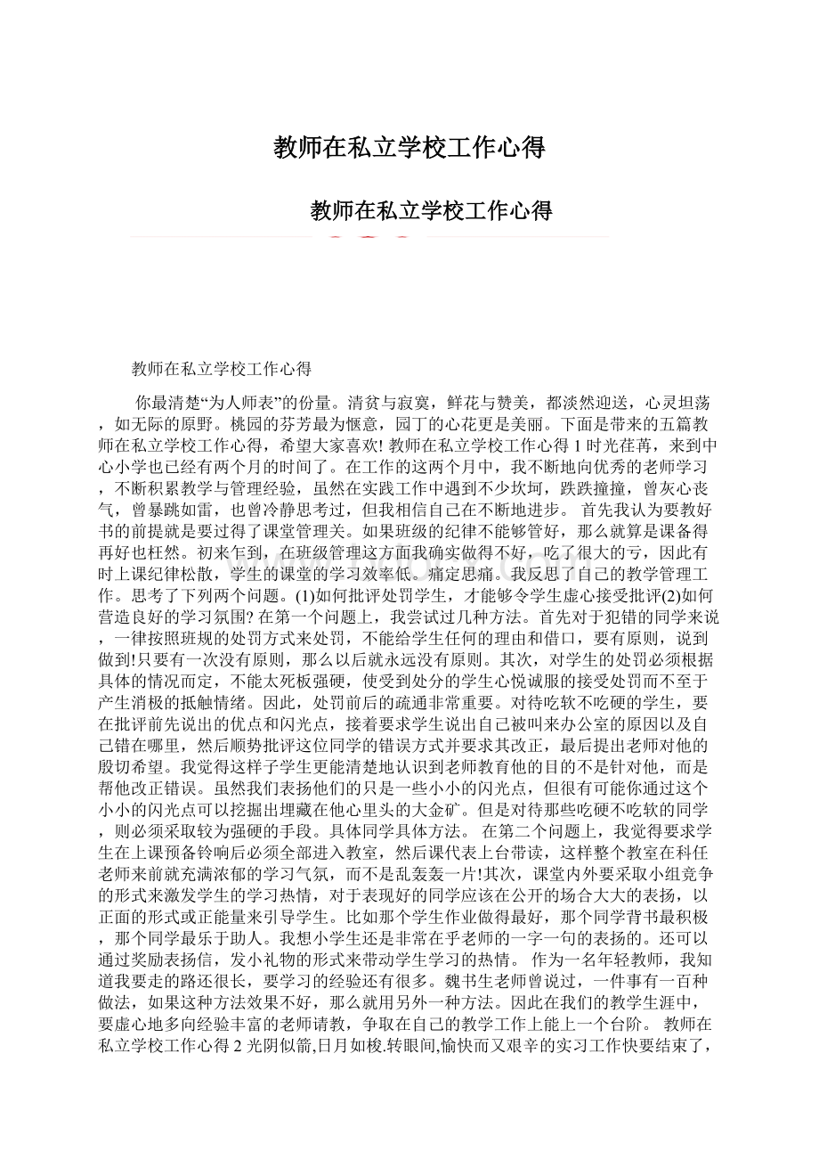 教师在私立学校工作心得.docx