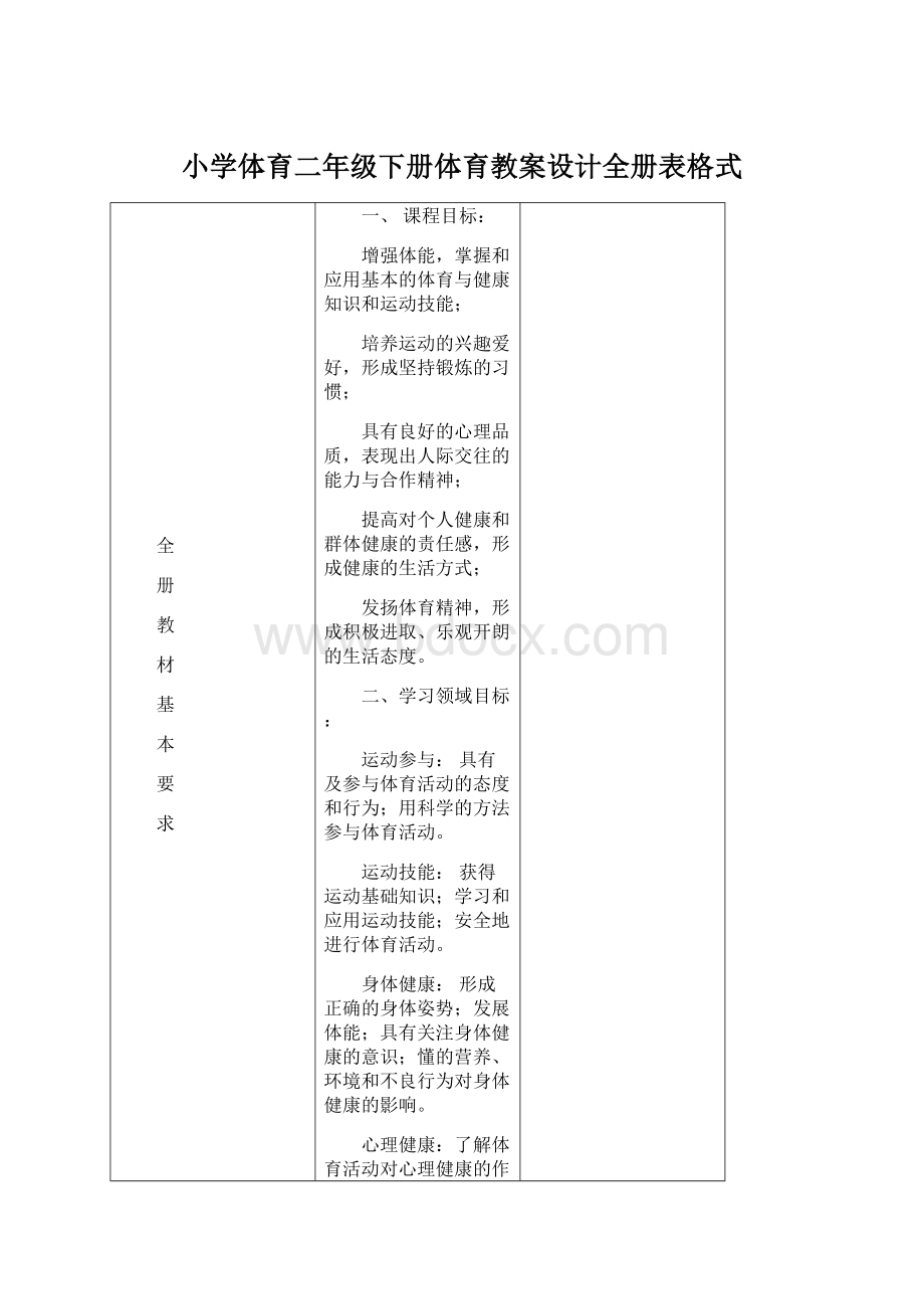 小学体育二年级下册体育教案设计全册表格式Word格式.docx