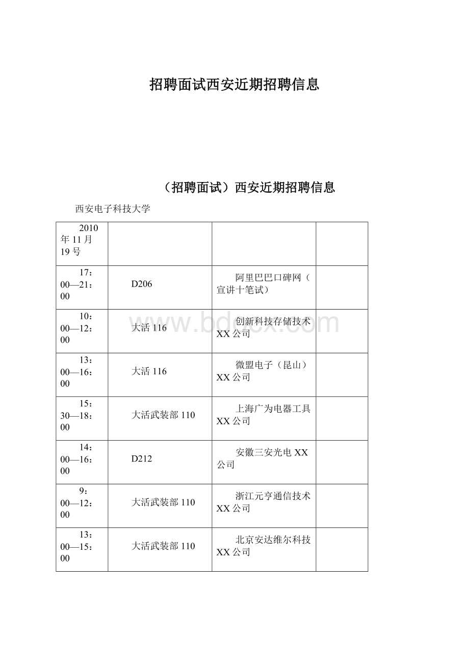 招聘面试西安近期招聘信息Word下载.docx_第1页