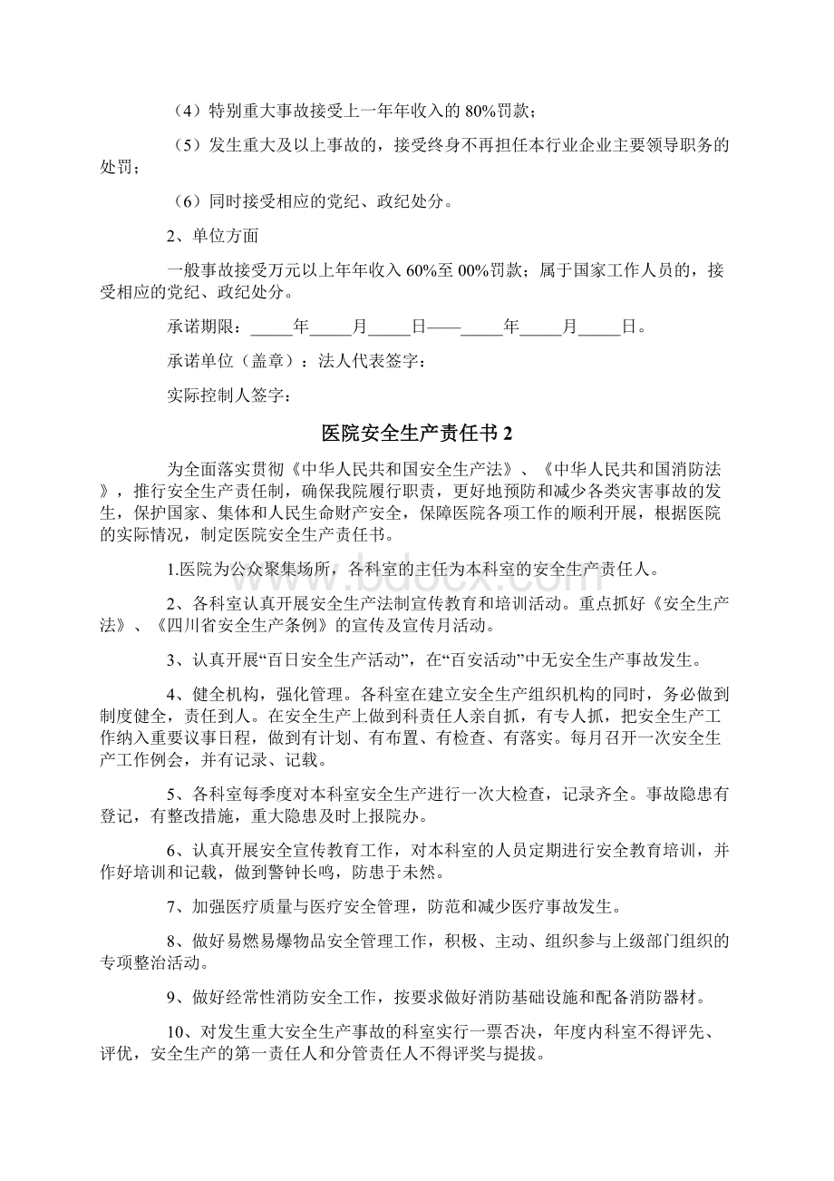 模板医院安全生产责任书Word格式文档下载.docx_第2页