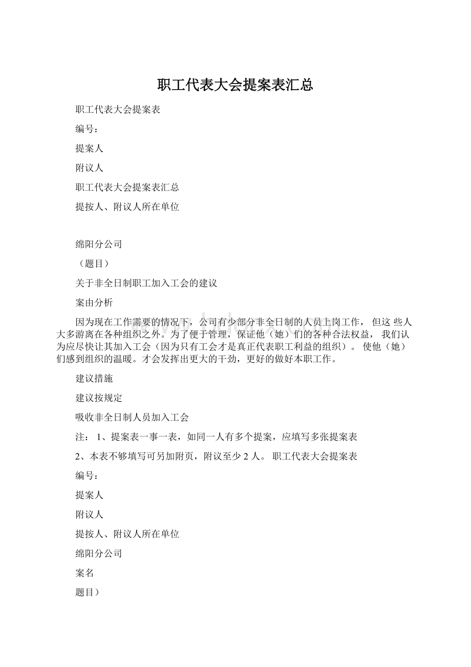 职工代表大会提案表汇总Word下载.docx_第1页