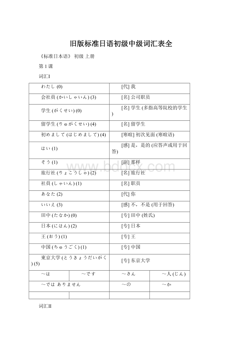 旧版标准日语初级中级词汇表全Word文件下载.docx_第1页