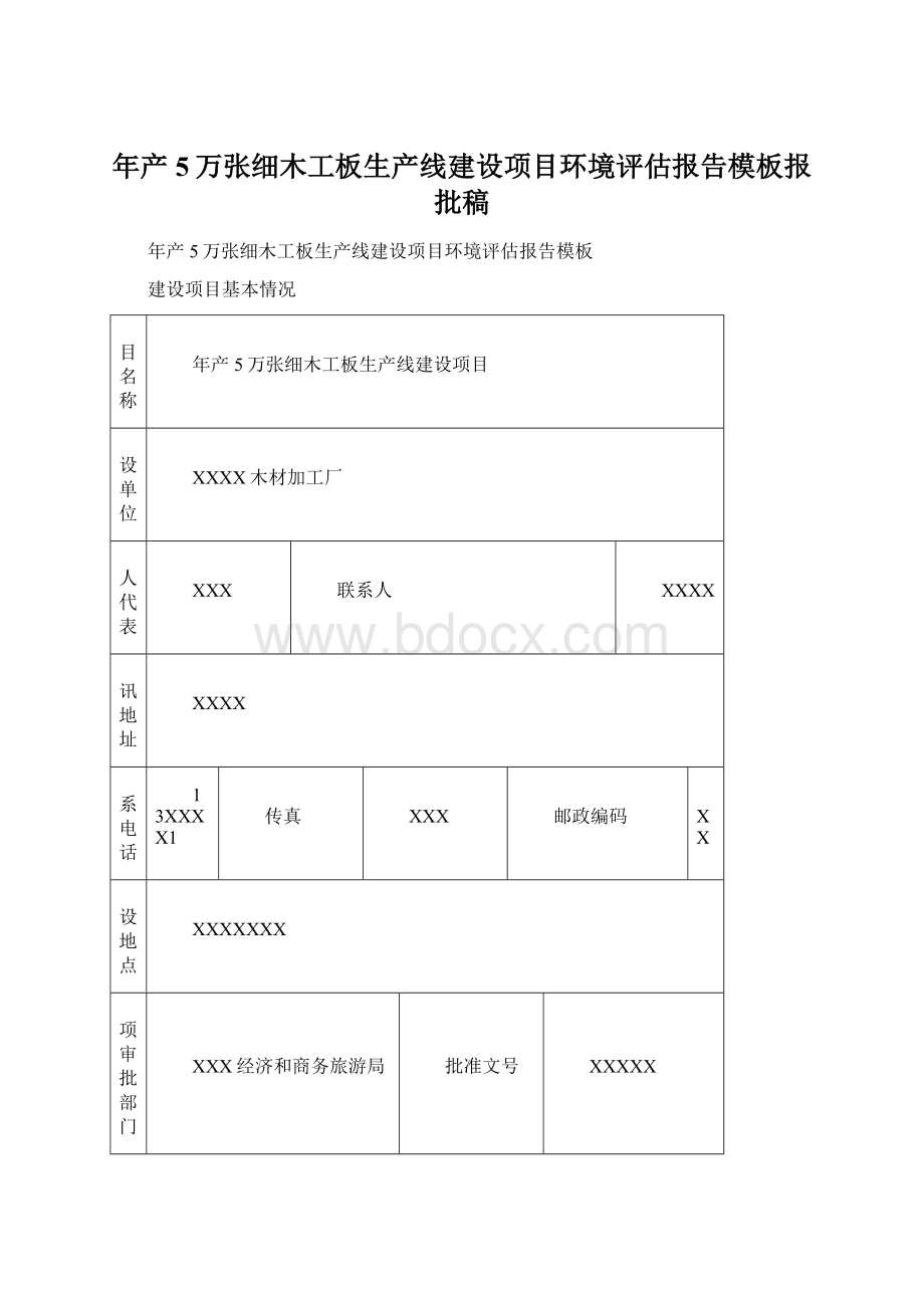 年产5万张细木工板生产线建设项目环境评估报告模板报批稿.docx_第1页