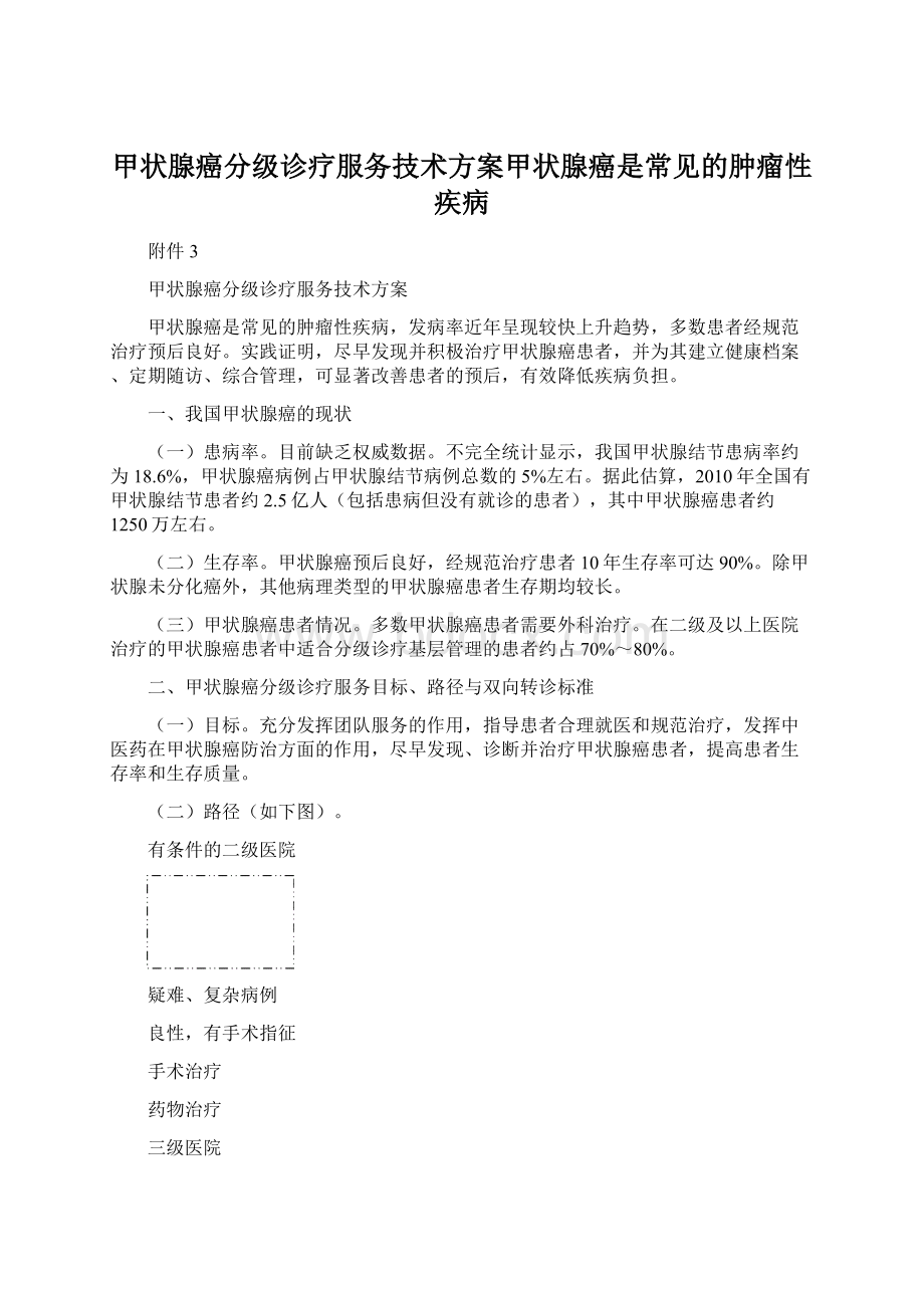 甲状腺癌分级诊疗服务技术方案甲状腺癌是常见的肿瘤性疾病Word格式.docx_第1页