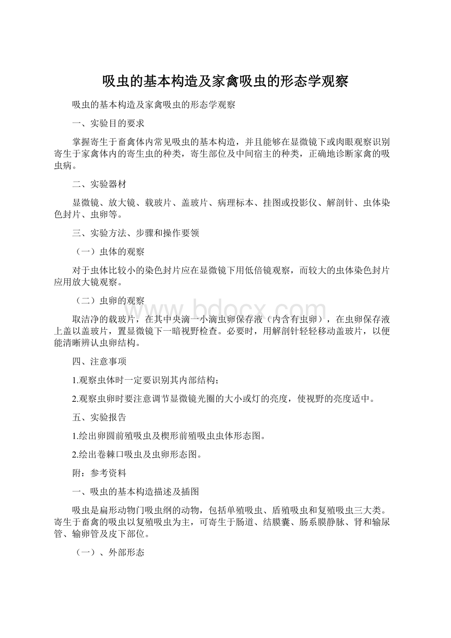 吸虫的基本构造及家禽吸虫的形态学观察.docx