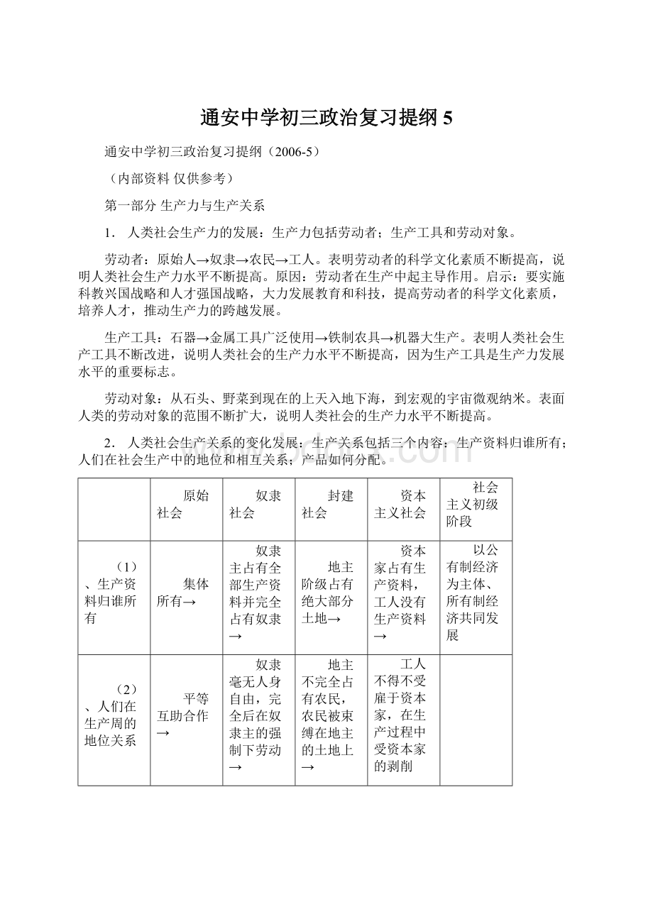 通安中学初三政治复习提纲5.docx