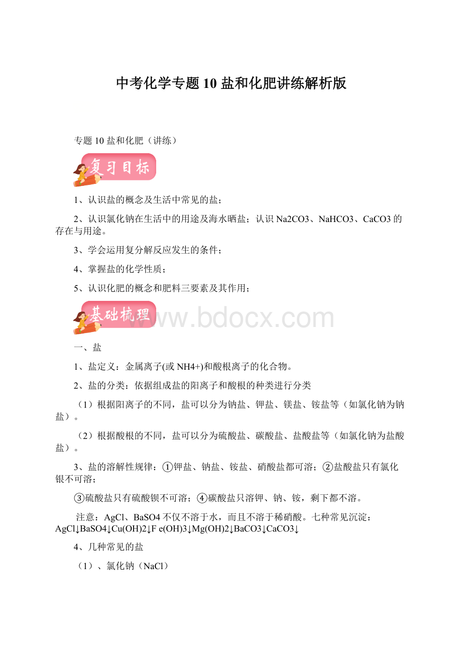 中考化学专题10 盐和化肥讲练解析版.docx_第1页