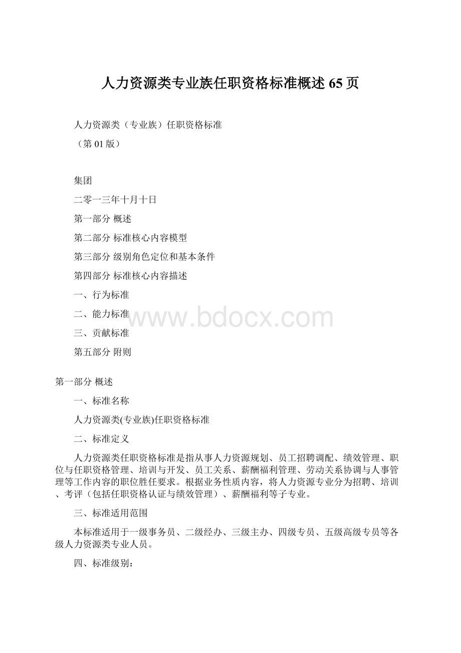 人力资源类专业族任职资格标准概述65页Word文件下载.docx