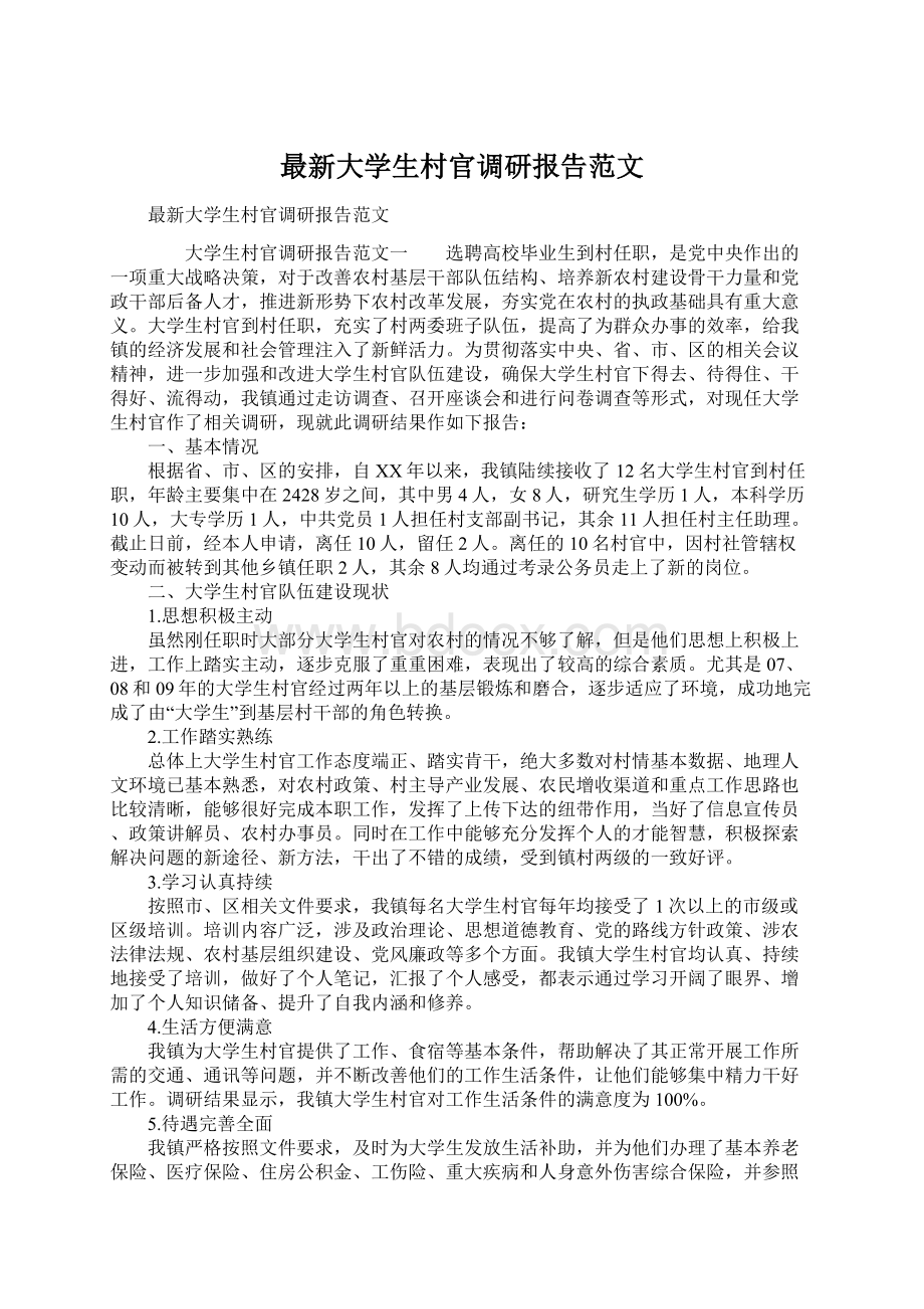 最新大学生村官调研报告范文Word文档下载推荐.docx