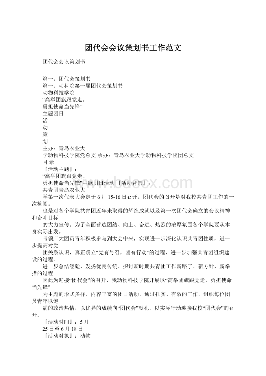 团代会会议策划书工作范文Word文档格式.docx