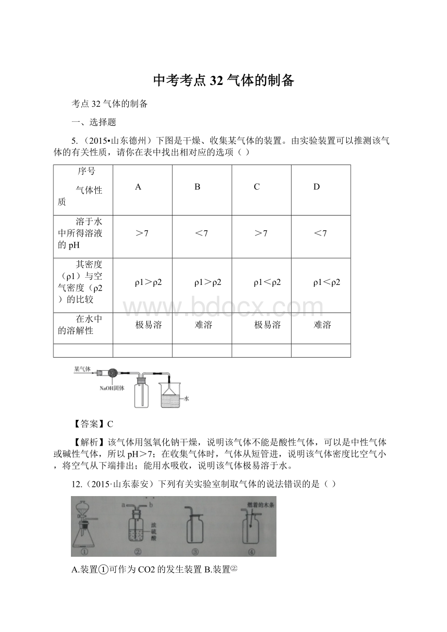 中考考点32 气体的制备.docx_第1页