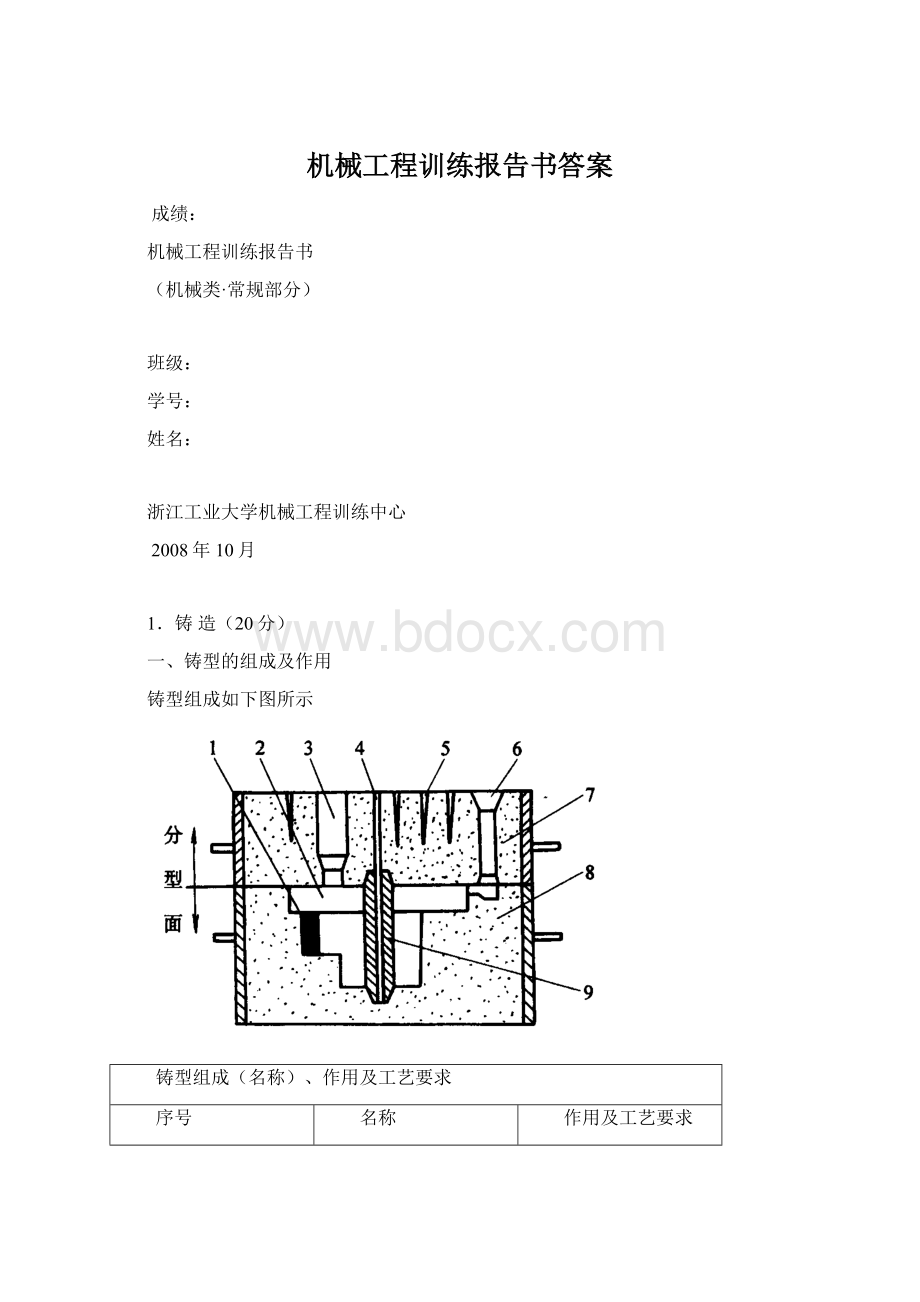 机械工程训练报告书答案.docx