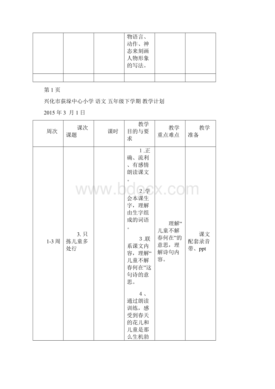 苏教版五下语文教学计划Word文档下载推荐.docx_第3页