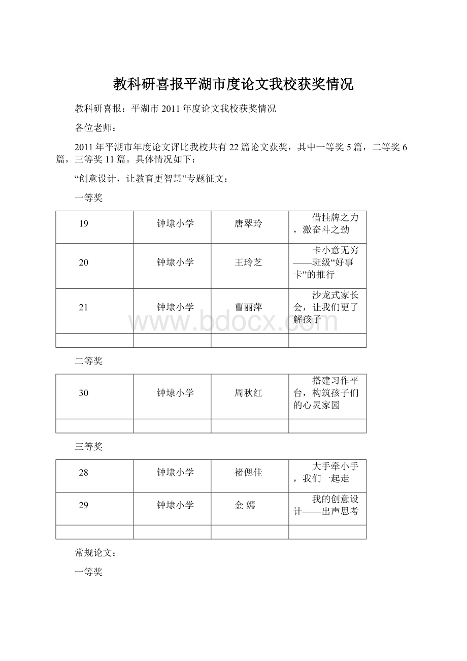 教科研喜报平湖市度论文我校获奖情况.docx