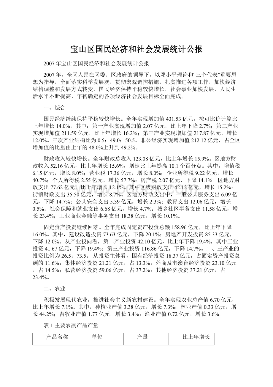 宝山区国民经济和社会发展统计公报.docx