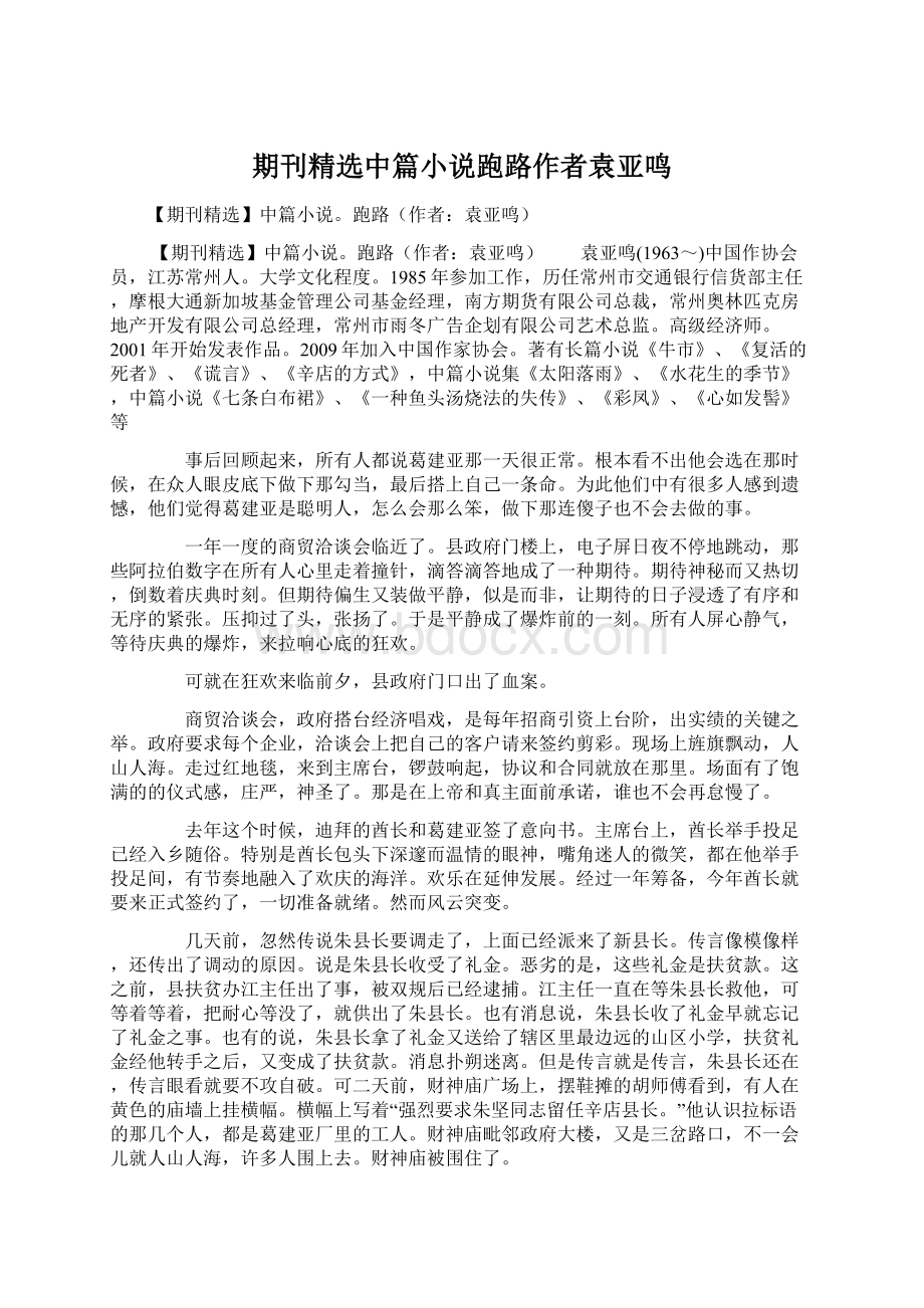 期刊精选中篇小说跑路作者袁亚鸣.docx