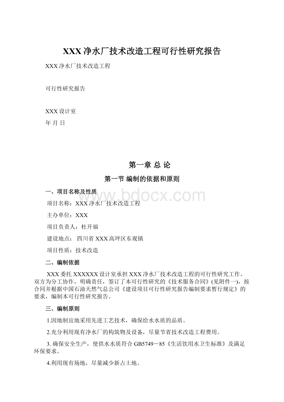 XXX净水厂技术改造工程可行性研究报告Word文档下载推荐.docx