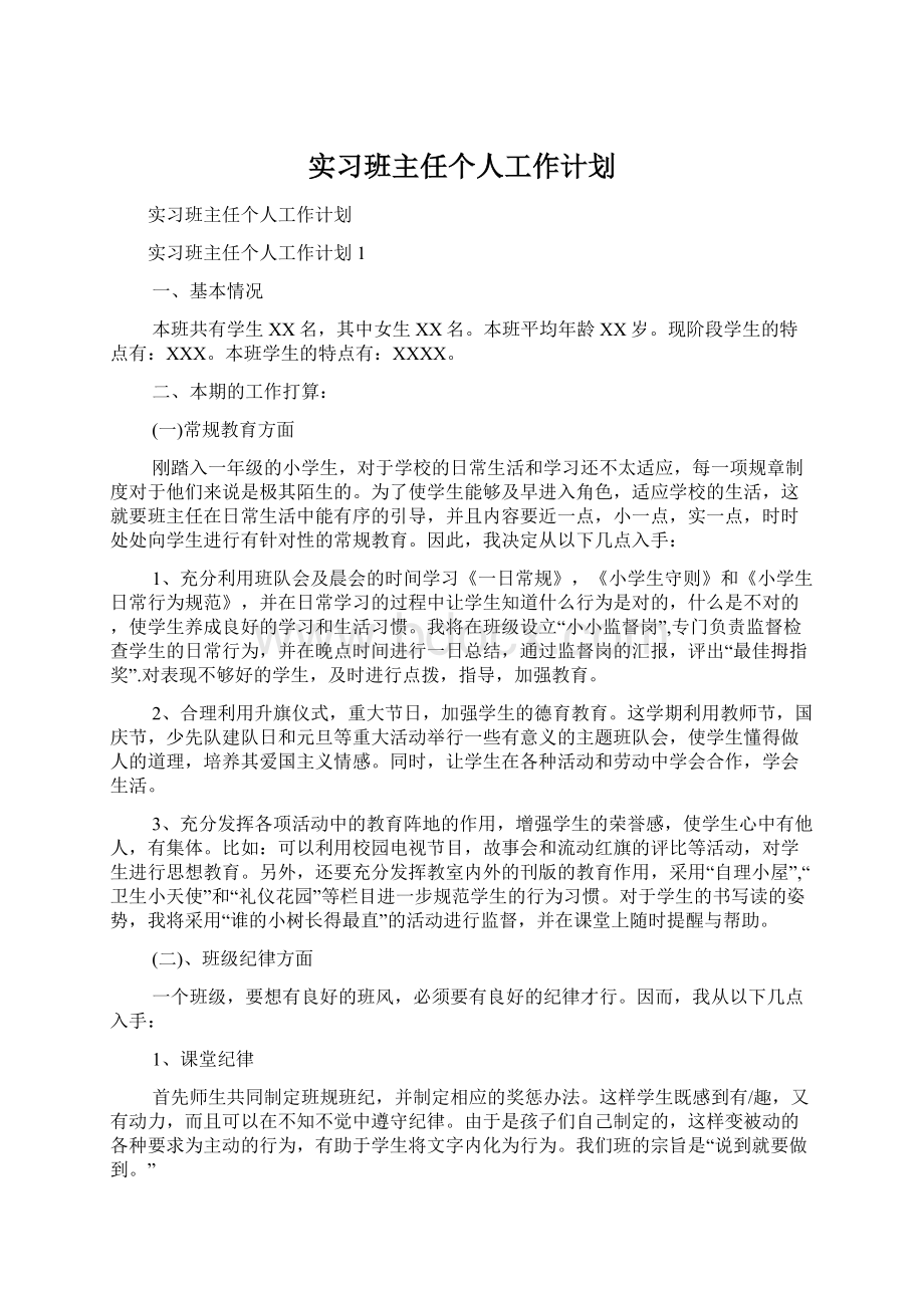 实习班主任个人工作计划.docx