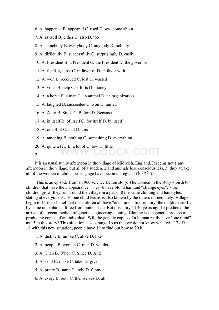 高中英语阅完形填空专项练习答案Word格式文档下载.docx_第2页