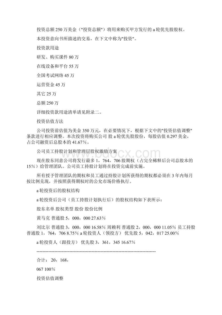 VC投资意向书.docx_第2页