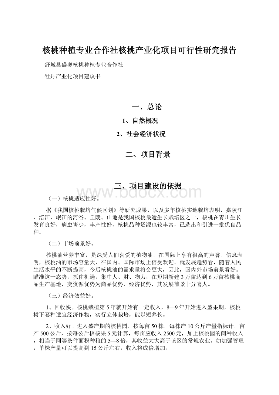 核桃种植专业合作社核桃产业化项目可行性研究报告Word格式.docx_第1页