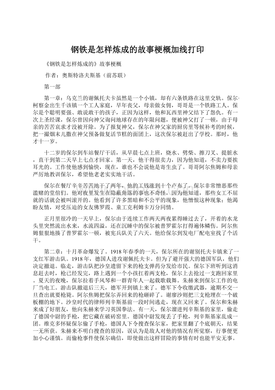 钢铁是怎样炼成的故事梗概加线打印.docx_第1页