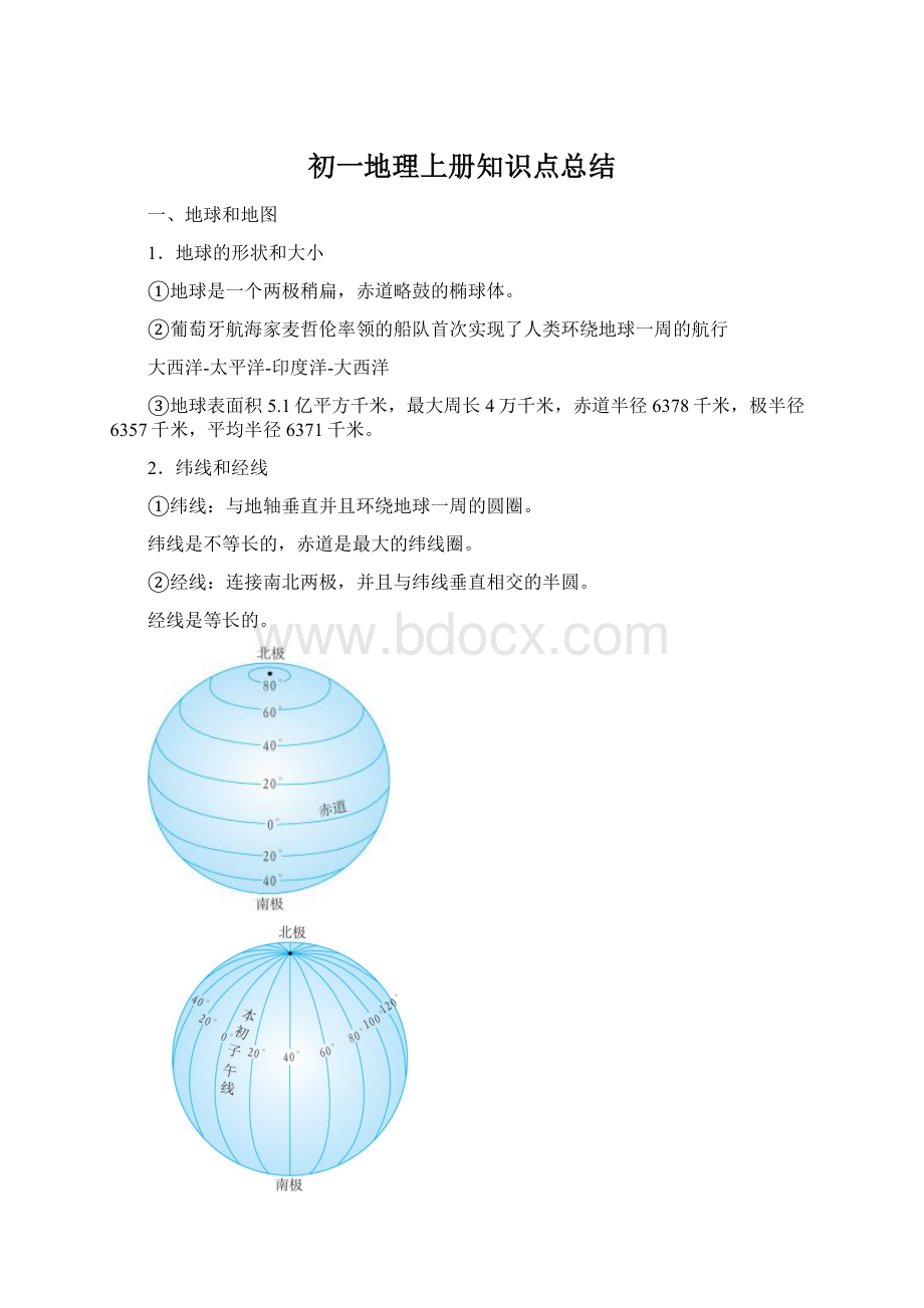 初一地理上册知识点总结Word格式.docx