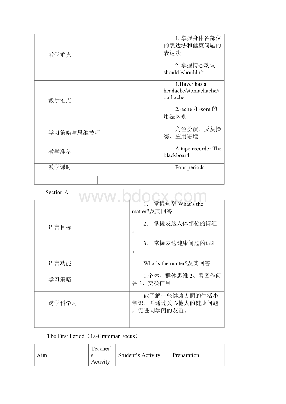 Unit 2 Whats the matter 教案 2.docx_第2页