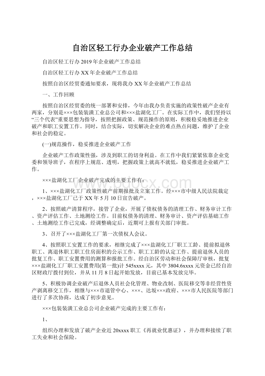 自治区轻工行办企业破产工作总结.docx