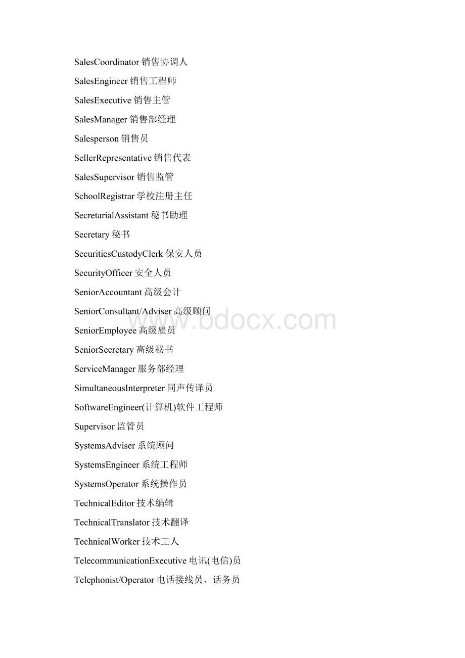 岗位职责社会各行业职位中英文对照三Word文件下载.docx_第2页