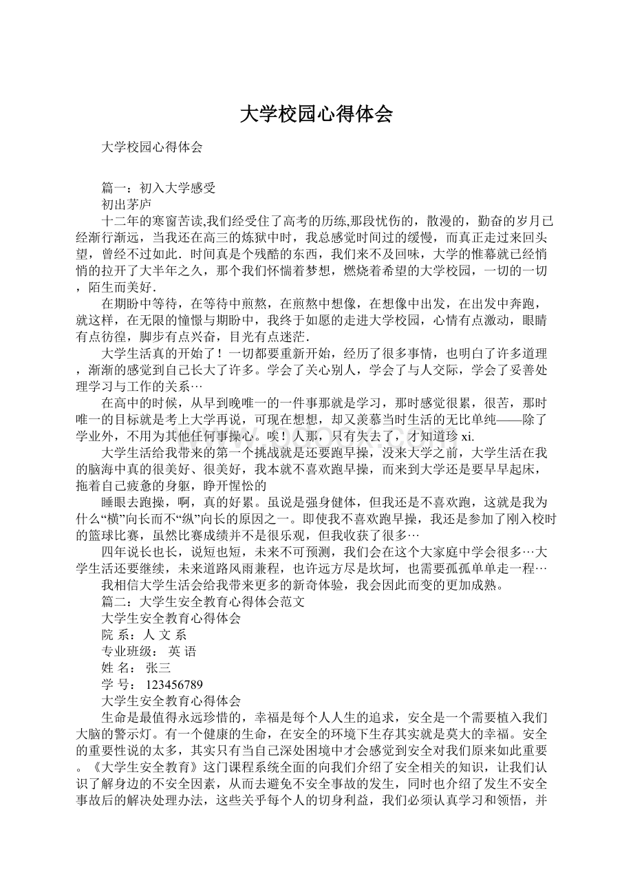 大学校园心得体会Word格式.docx