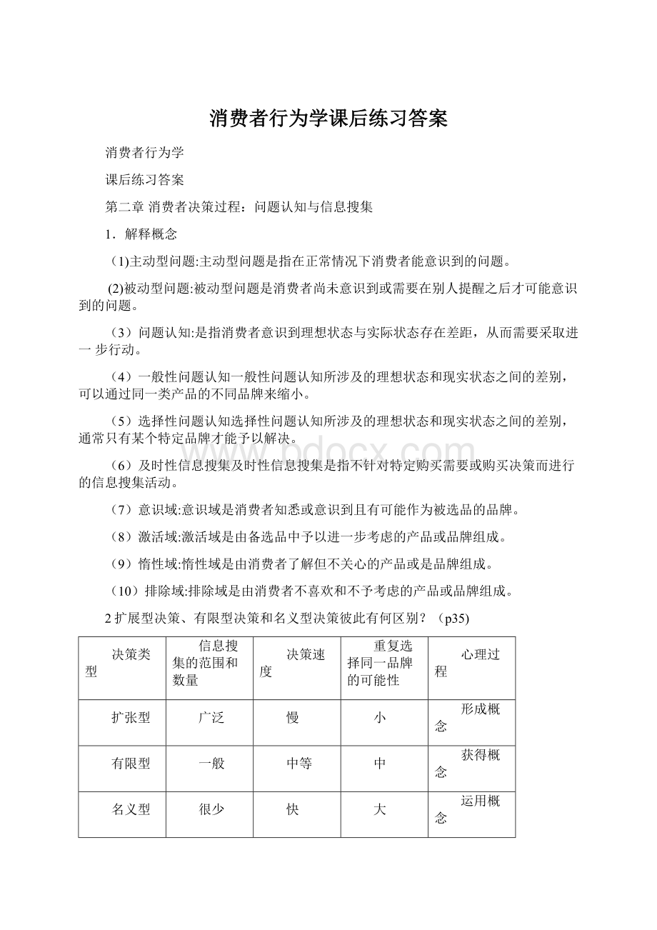 消费者行为学课后练习答案Word格式文档下载.docx_第1页