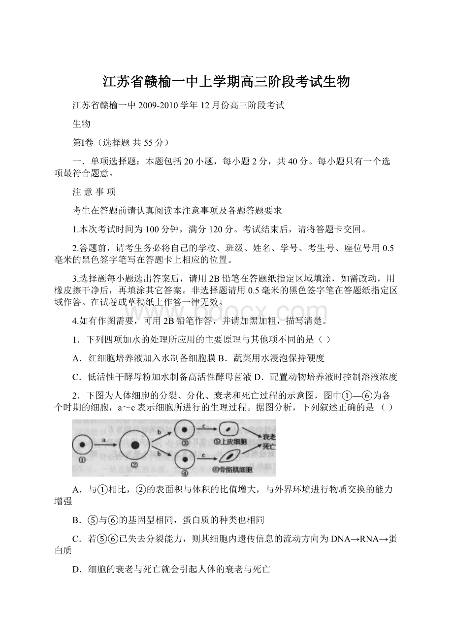 江苏省赣榆一中上学期高三阶段考试生物.docx_第1页