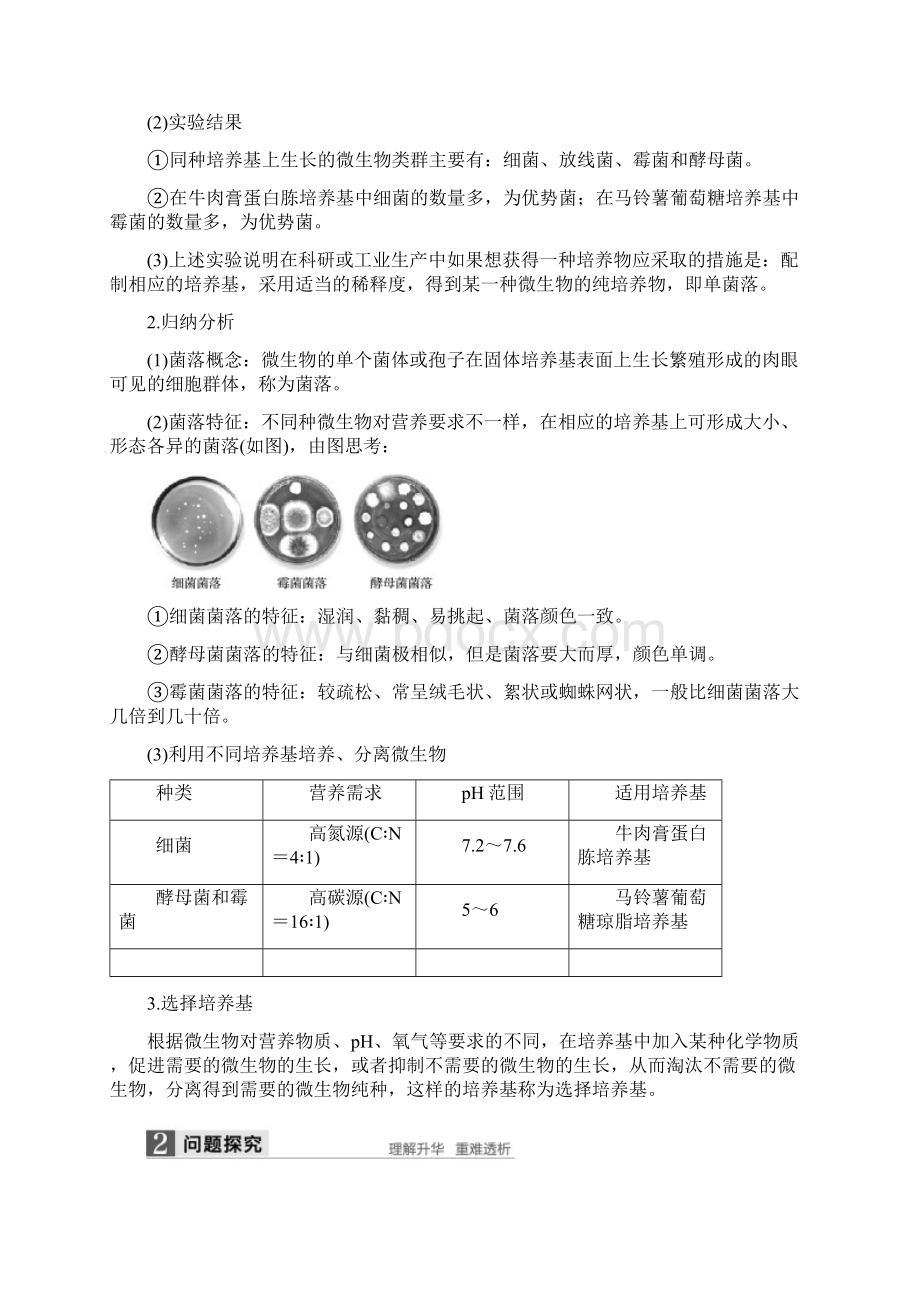 学年高中生物 第1章 微生物技术 第2课时 微生物的选择与纯培养同步备课教学案 北.docx_第2页