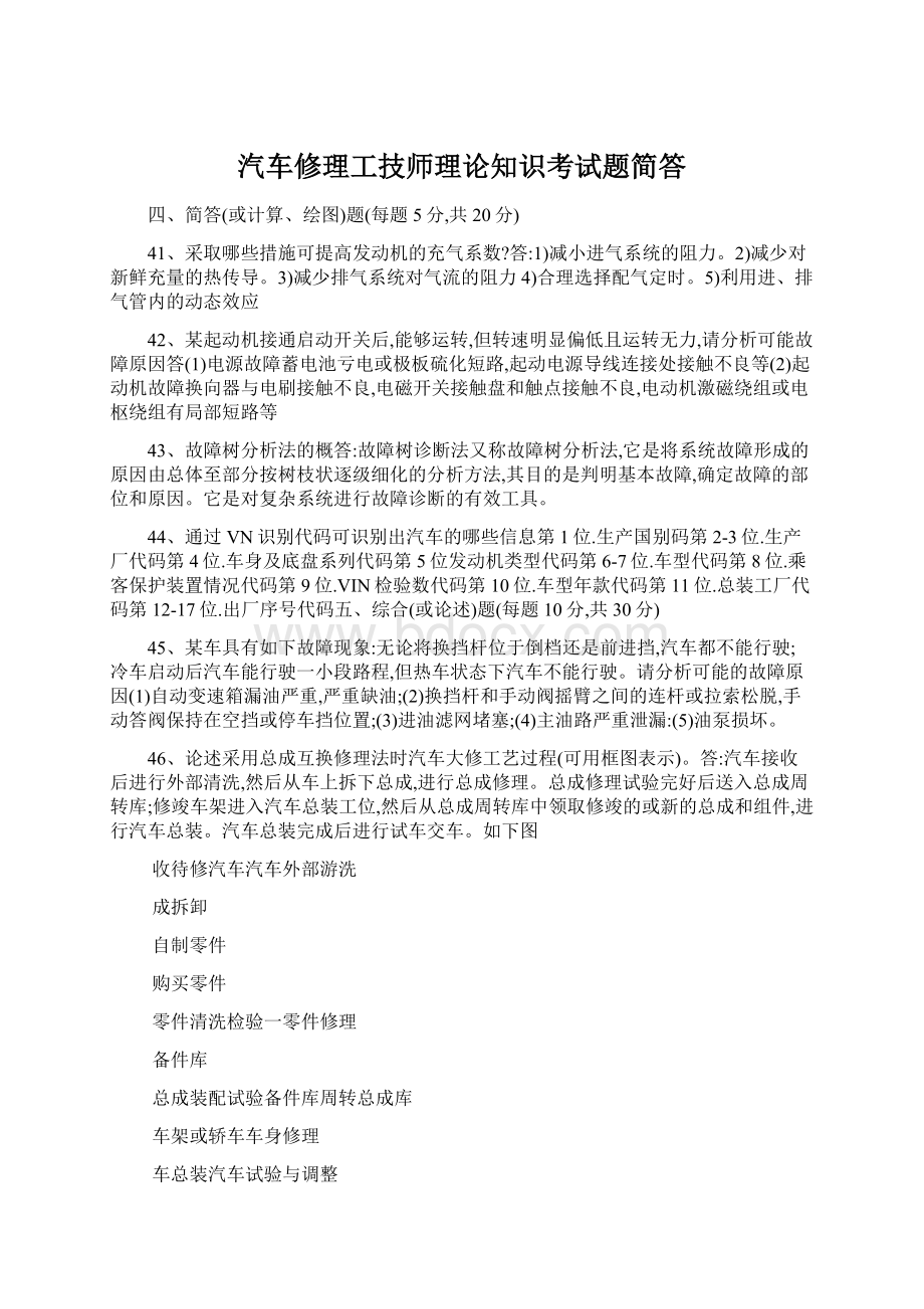 汽车修理工技师理论知识考试题简答.docx_第1页