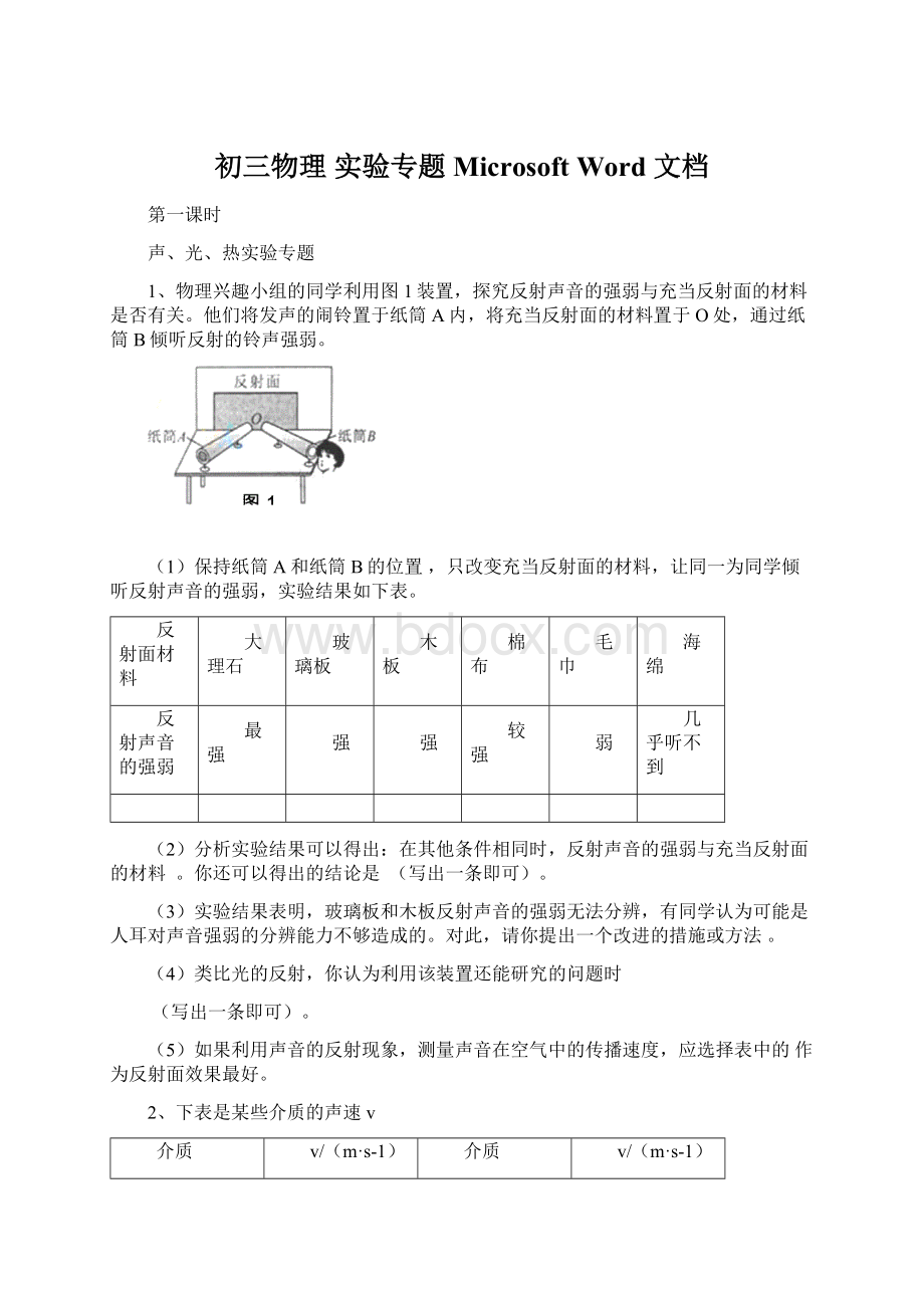 初三物理实验专题 Microsoft Word 文档.docx