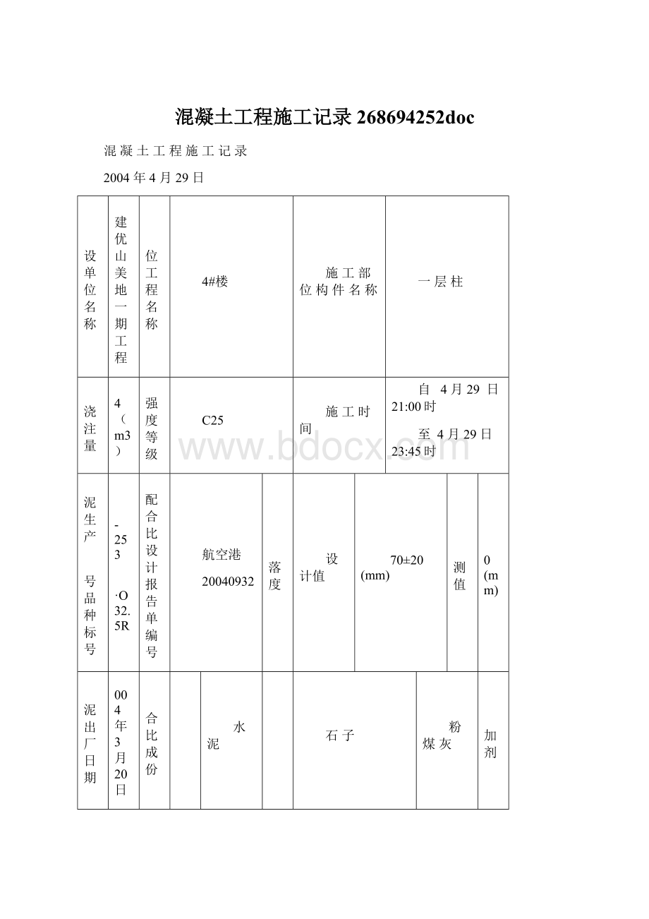 混凝土工程施工记录268694252doc.docx