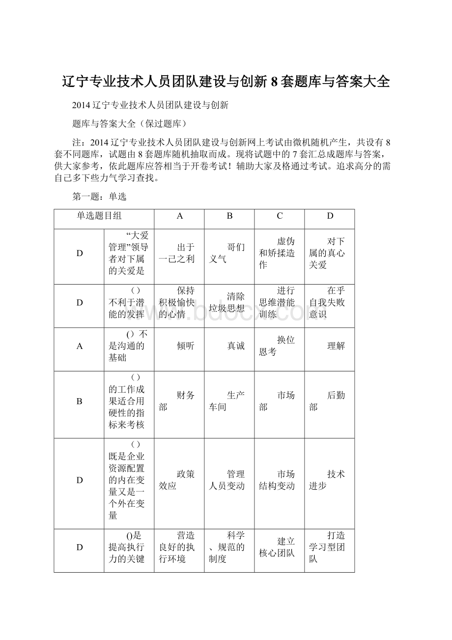 辽宁专业技术人员团队建设与创新8套题库与答案大全.docx