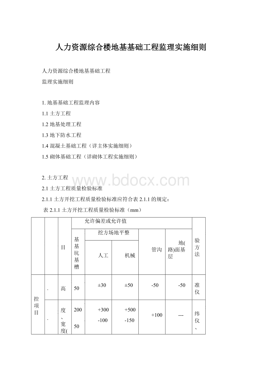 人力资源综合楼地基基础工程监理实施细则.docx_第1页