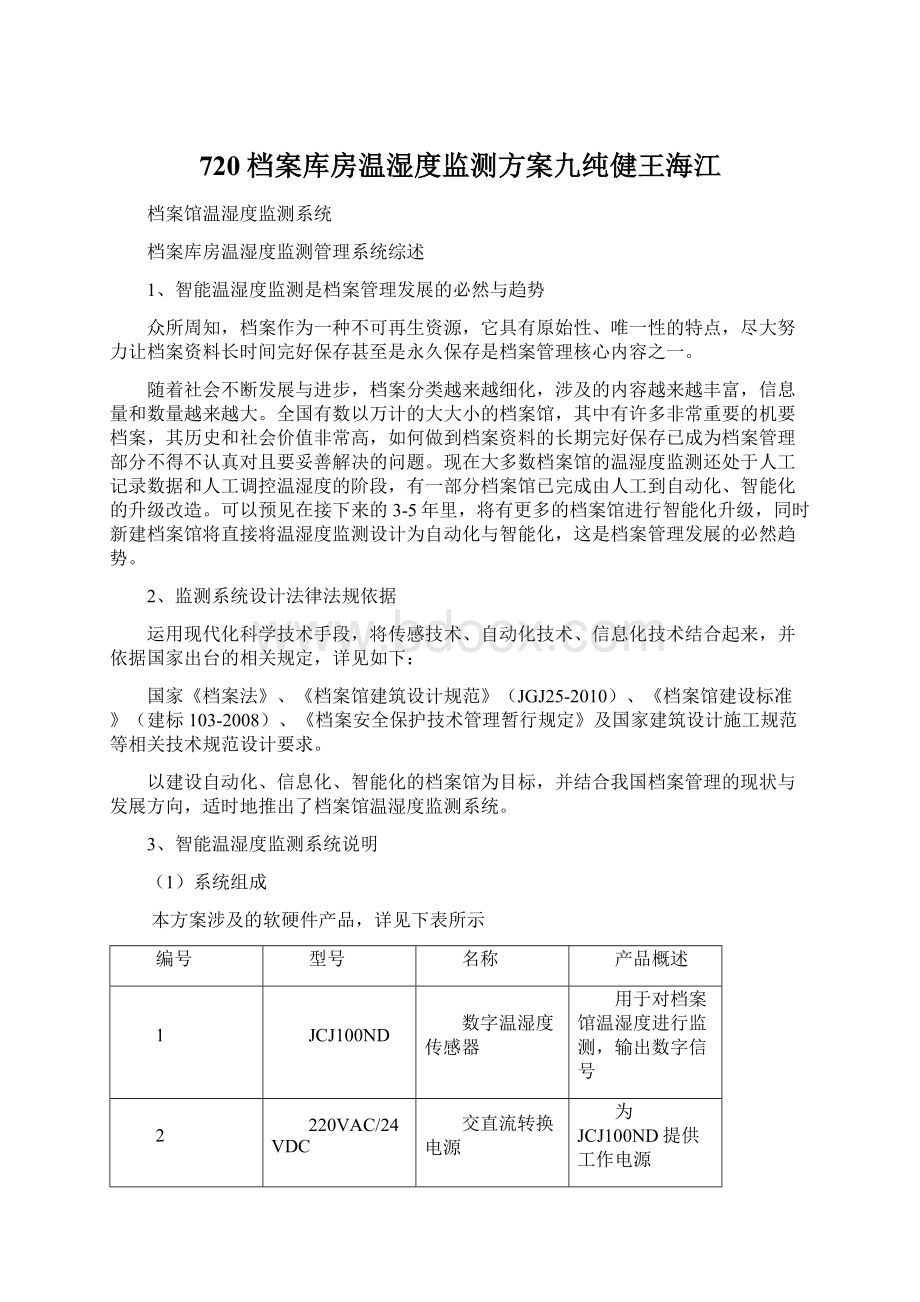 720档案库房温湿度监测方案九纯健王海江Word文件下载.docx_第1页