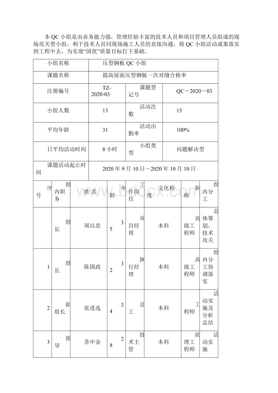 提高压型钢板一次对缝合格率QC成果Word文档格式.docx_第2页