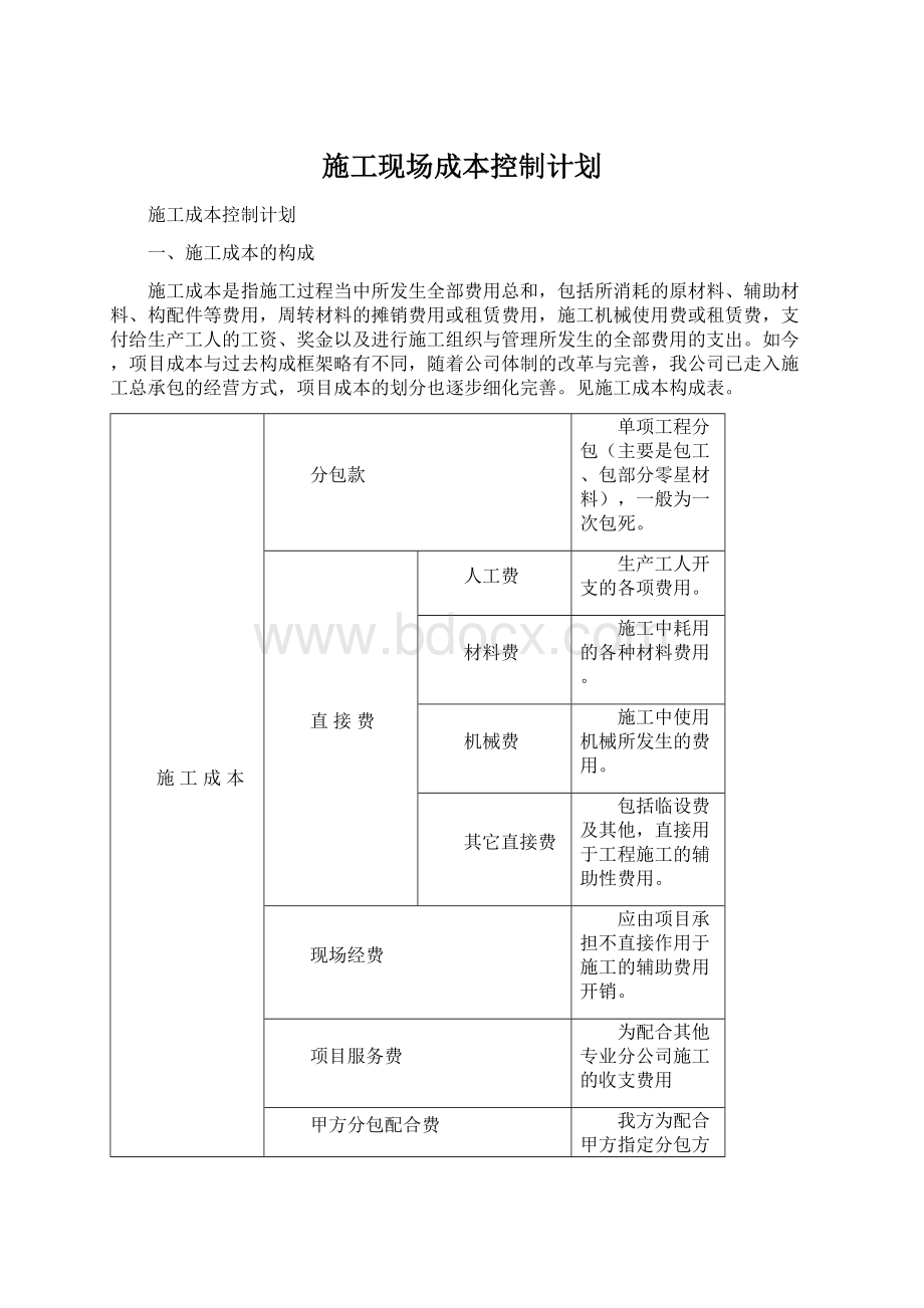 施工现场成本控制计划.docx_第1页