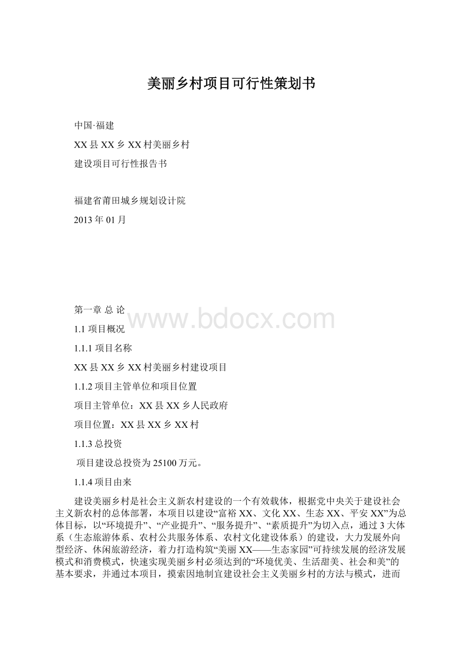 美丽乡村项目可行性策划书.docx_第1页