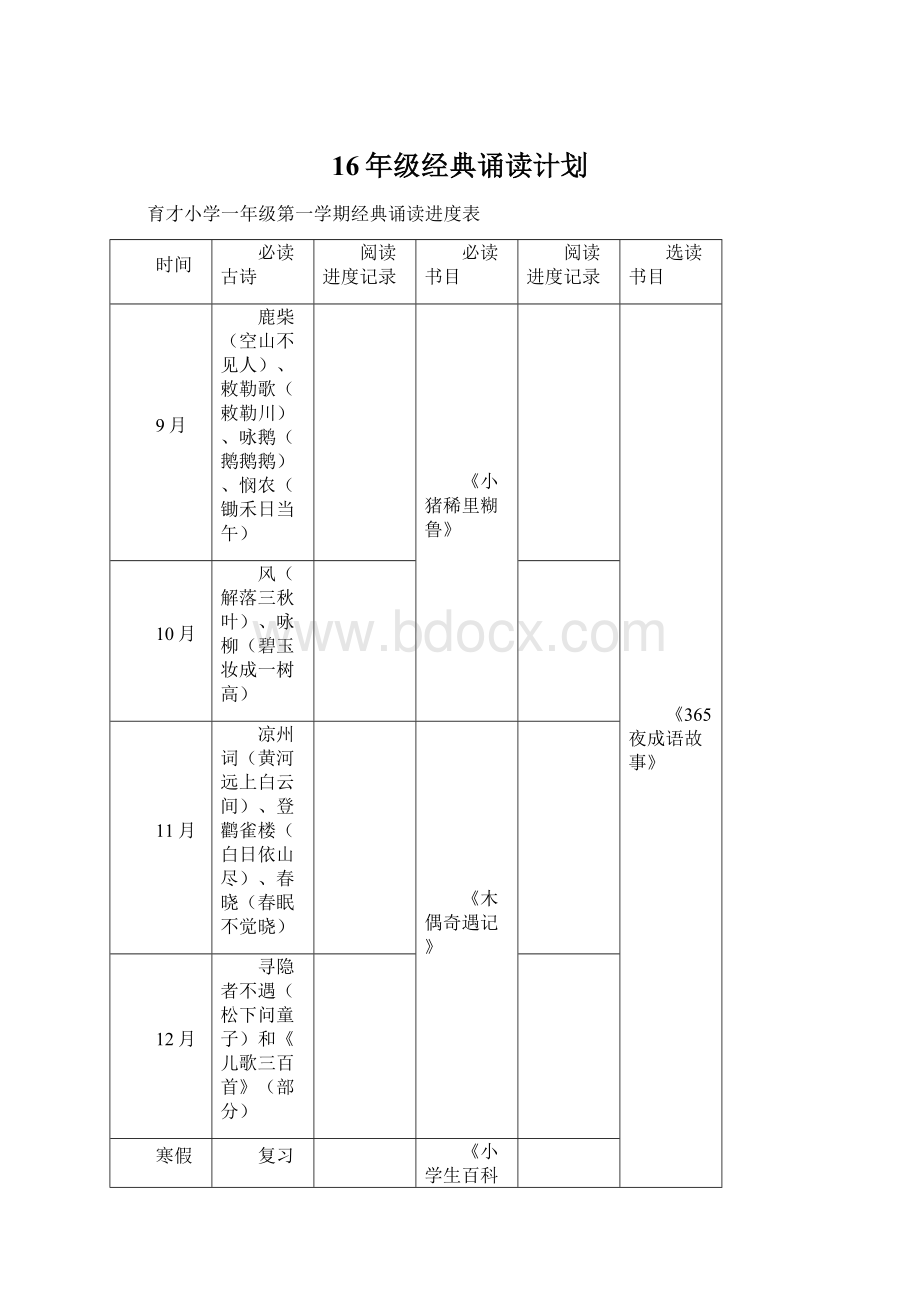 16年级经典诵读计划Word格式.docx