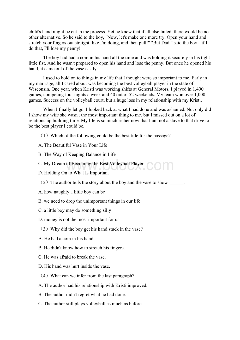英语高一英语阅读理解人生百味试题有答案和解析Word格式.docx_第3页