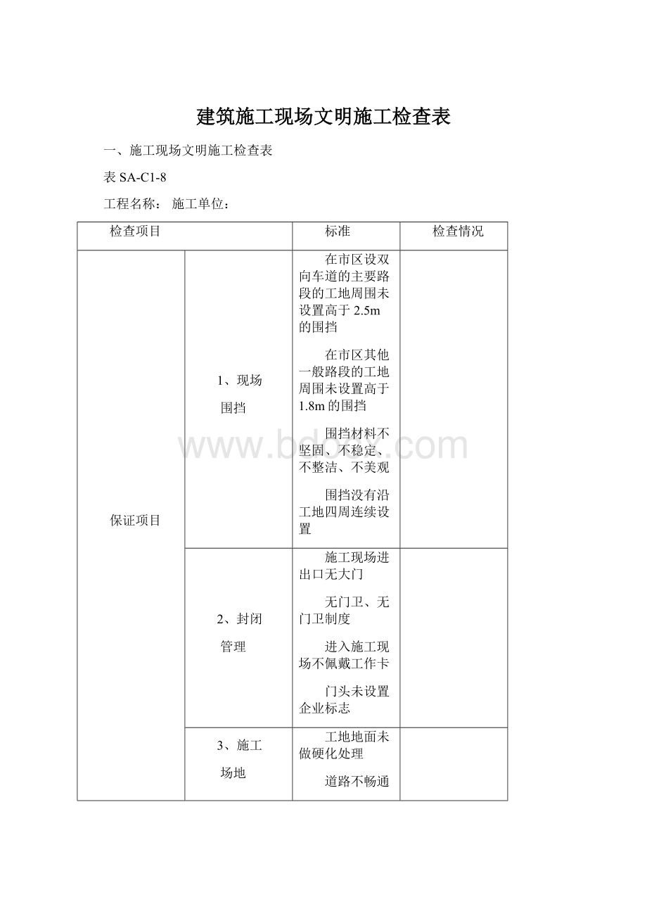 建筑施工现场文明施工检查表.docx