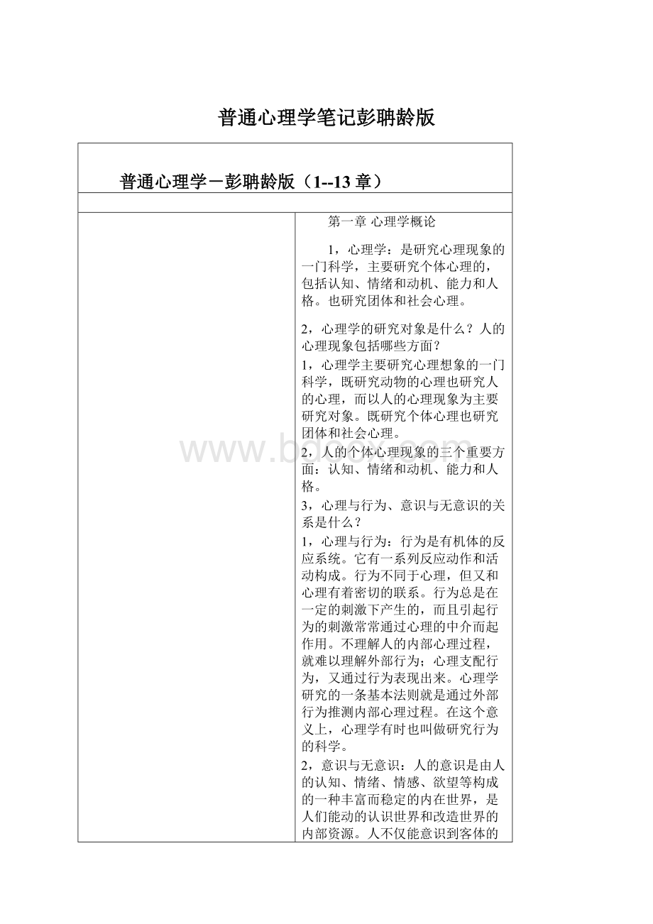 普通心理学笔记彭聃龄版Word文件下载.docx_第1页