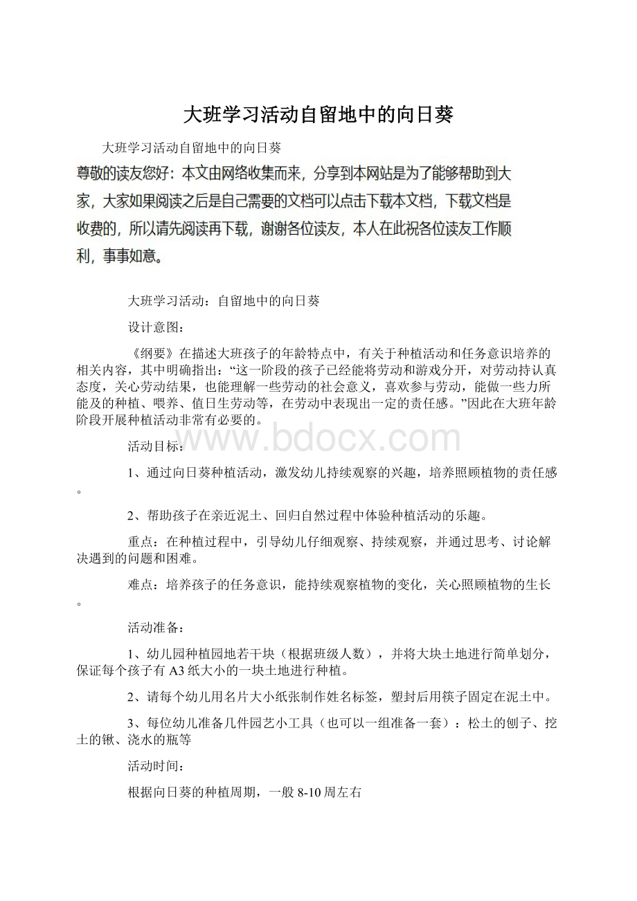 大班学习活动自留地中的向日葵.docx_第1页