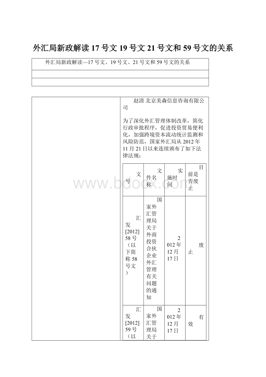 外汇局新政解读17号文19号文21号文和59号文的关系.docx_第1页